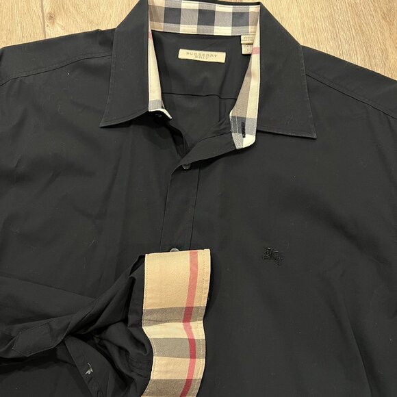 BURBERRY Brit Black Button-down Dress Shirt sz XL - Picture 1 of 5
